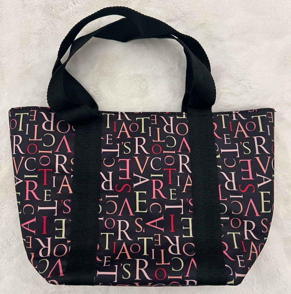 Victoria's Secret Logo Print Black Pink Tote Bag Shoulder Shopper 12"